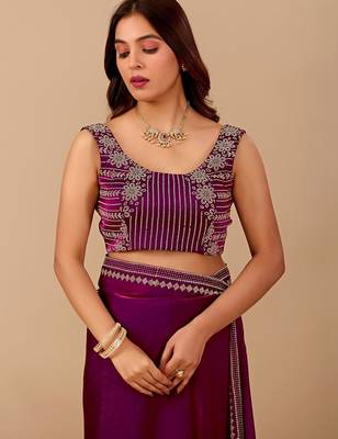 Purple embellished embroidered organza heavy work saree 5