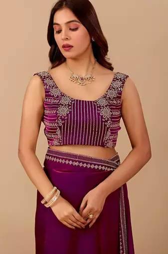 Purple embellished embroidered organza heavy work saree