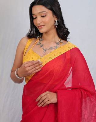 Red sequinned satin saree 2