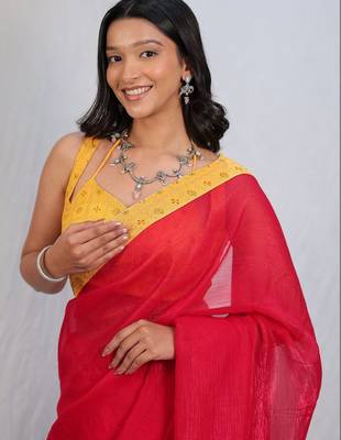 Red sequinned satin saree 3