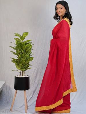 Red sequinned satin saree 5