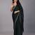Green stonework embellished beads border satin saree with unstitched blouse