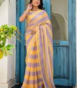 Multicolor striped beads and stones organza saree