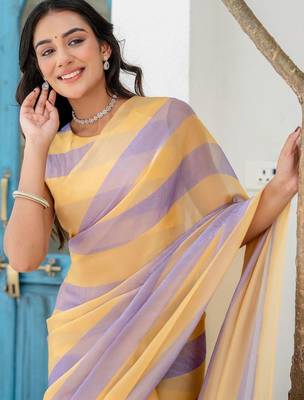 Multicolor striped beads and stones organza saree 2