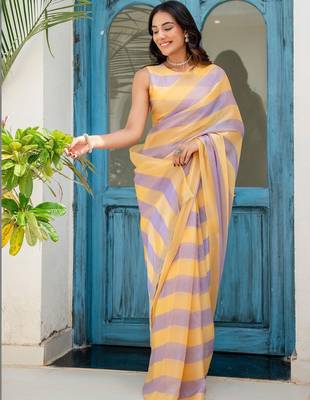 Multicolor striped beads and stones organza saree 3