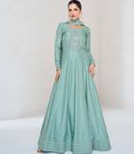 Sage silk blend readymade anarkali suit with embroidery work