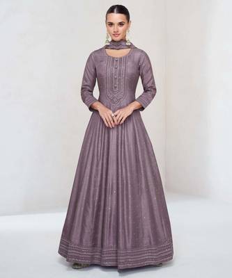 Mauve silk blend readymade anarkali suit with embroidery work 1