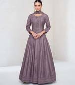 Mauve silk blend readymade anarkali suit with embroidery work