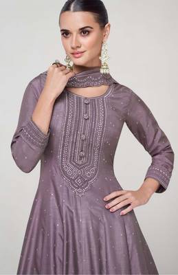 Mauve silk blend readymade anarkali suit with embroidery work 2