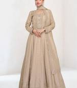 Beige silk blend readymade anarkali suit with embroidery work
