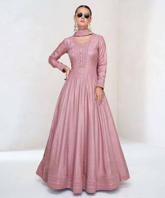 Pink silk blend readymade anarkali suit with embroidery work 1