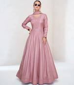 Pink silk blend readymade anarkali suit with embroidery work