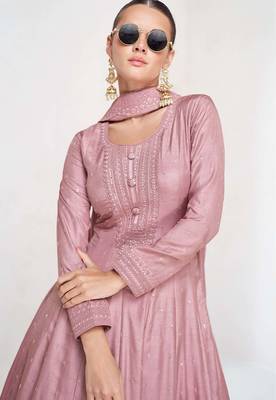 Pink silk blend readymade anarkali suit with embroidery work 2