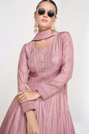 Pink silk blend readymade anarkali suit with embroidery work