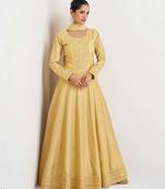 Yellow silk blend readymade anarkali suit with embroidery work