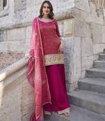 Magenta shimmer readymade suit with embroidery work