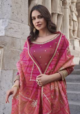 Magenta shimmer readymade suit with embroidery work 2