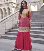 Rani&mustard shimmer readymade suit with embroidery work