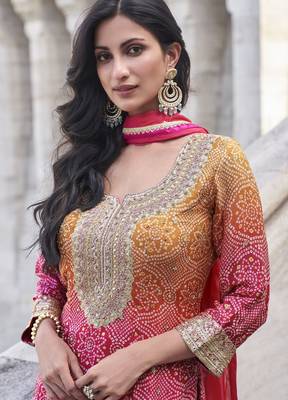 Rani&mustard shimmer readymade suit with embroidery work 2