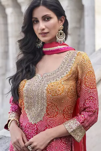 Rani&mustard shimmer readymade suit with embroidery work
