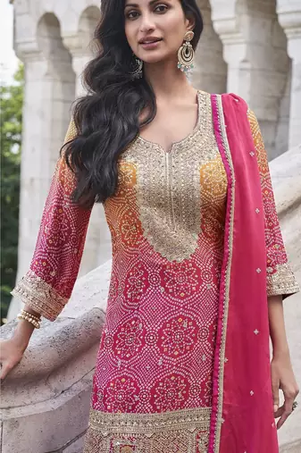 Rani&mustard shimmer readymade suit with embroidery work