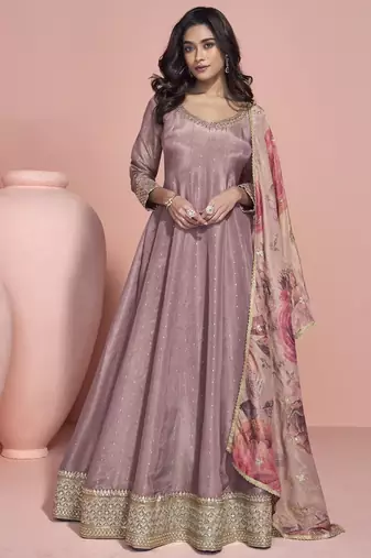 lavender viscose readymade anarkali suit with embroidery work