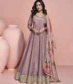 lavender viscose readymade anarkali suit with embroidery work