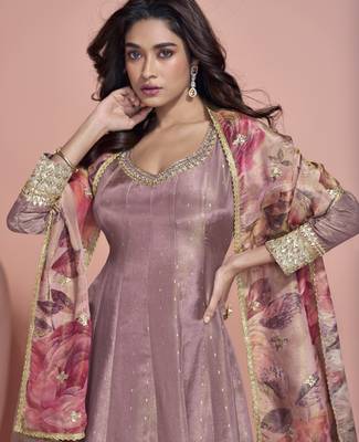 lavender viscose readymade anarkali suit with embroidery work 2