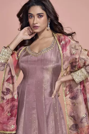 lavender viscose readymade anarkali suit with embroidery work