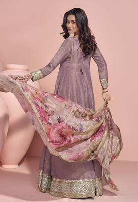 lavender viscose readymade anarkali suit with embroidery work 3