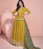 Mustard viscose readymade suit with embroidery work