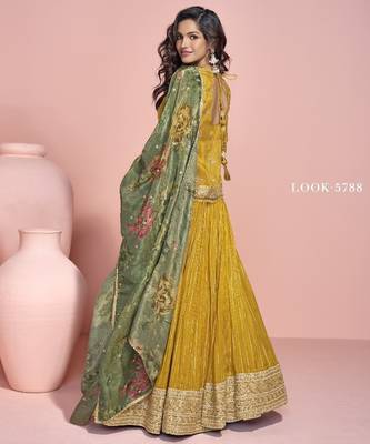 Mustard viscose readymade suit with embroidery work 3