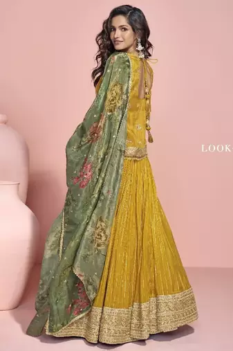 Mustard viscose readymade suit with embroidery work