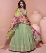 Sage viscose readymade anarkali suit with embroidery work