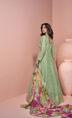 Sage viscose readymade anarkali suit with embroidery work 3