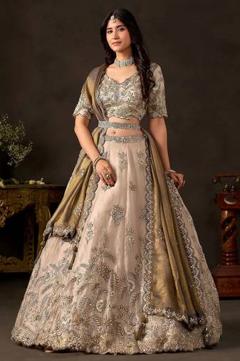 Graceful Cream Embroidered Silk Bridesmaid Wear Lehenga Choli