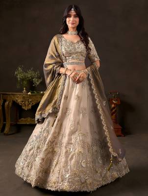 Graceful Cream Embroidered Silk Bridesmaid Wear Lehenga Choli 2