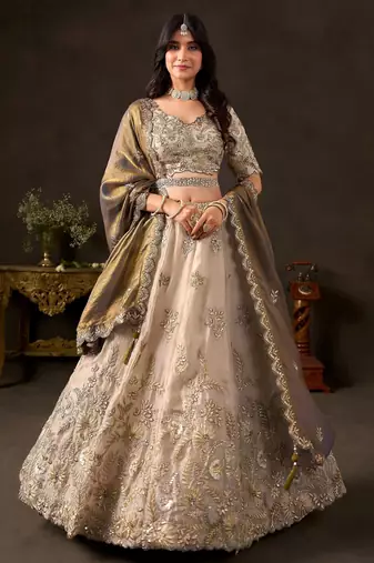 Graceful Cream Embroidered Silk Bridesmaid Wear Lehenga Choli
