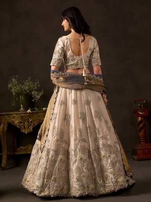 Graceful Cream Embroidered Silk Bridesmaid Wear Lehenga Choli 4