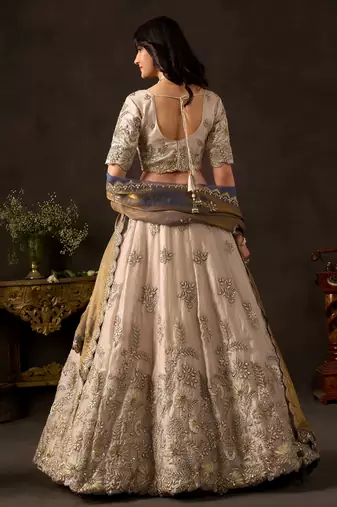 Graceful Cream Embroidered Silk Bridesmaid Wear Lehenga Choli