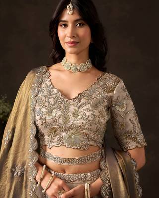 Graceful Cream Embroidered Silk Bridesmaid Wear Lehenga Choli 5