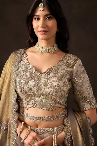 Graceful Cream Embroidered Silk Bridesmaid Wear Lehenga Choli
