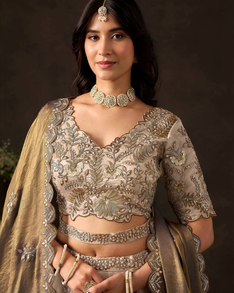 Graceful Cream Embroidered Silk Bridesmaid Wear Lehenga Choli