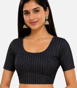 Navy blue spandex golden zari straight line stretchable readymade saree blouse