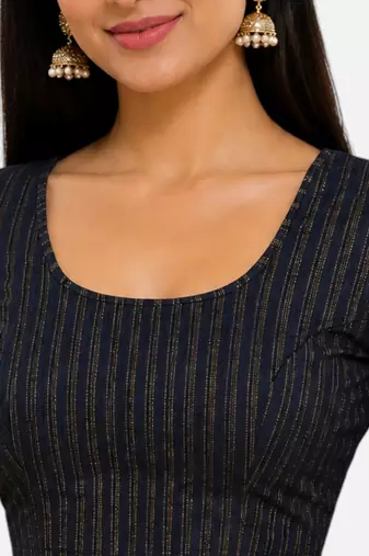 Navy blue spandex golden zari straight line stretchable readymade saree blouse