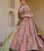 Mauve silk digitally printed party-wear readymade gown with dupatta