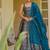 Sea blue silk digitally printed party-wear readymade gown with dupatta