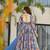 Steel blue silk digitally printed party-wear readymade gown with dupatta