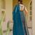 Sea blue silk digitally printed party-wear readymade gown with dupatta