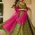Olive green silk digitally printed party-wear readymade gown with dupatta